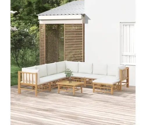 9-Osaline Aiamööbli Komplekt Kreemjasvalgete Patjadega, Bambus
