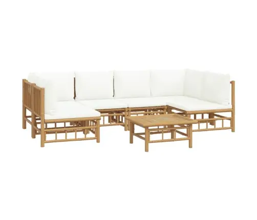 7-Osaline Aiamööbli Komplekt Kreemjasvalgete Patjadega, Bambus