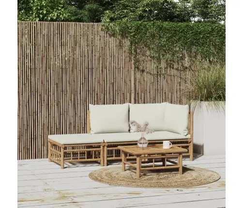 3-Osaline Aiamööbli Komplekt Kreemjasvalgete Patjadega, Bambus