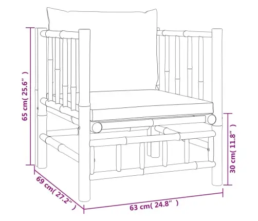 7-Osaline Aiamööbli Komplekt Kreemjasvalgete Patjadega, Bambus