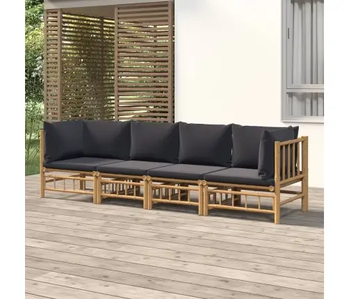 Sodo Komplektas Su Pilkomis Pagalvėlėmis, 4 Dalių, Bambukas