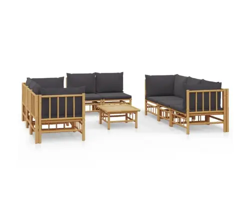 9-Daļīgs Dārza Atpūtas Mēbeļu Komplekts Ar Matračiem, Bambuss Vidaxl