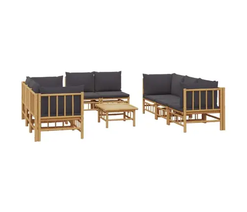 9-Daļīgs Dārza Atpūtas Mēbeļu Komplekts Ar Matračiem, Bambuss Vidaxl