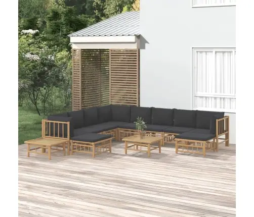 12-Daļīgs Dārza Atpūtas Mēbeļu Komplekts Ar Matračiem, Bambuss Vidaxl