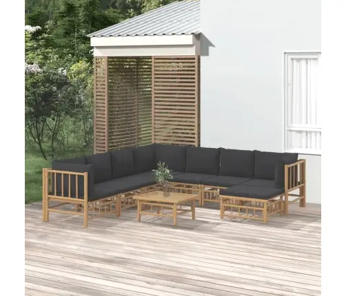 9-Daļīgs Dārza Atpūtas Mēbeļu Komplekts Ar Matračiem, Bambuss Vidaxl