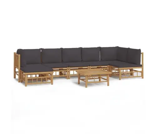 Sodo Komplektas Su Pilkomis Pagalvėlėmis, 8 Dalių, Bambukas Sodo Komplektas Su Pilkomis Pagalvėlėmis, 8 Dalių, Bambukas