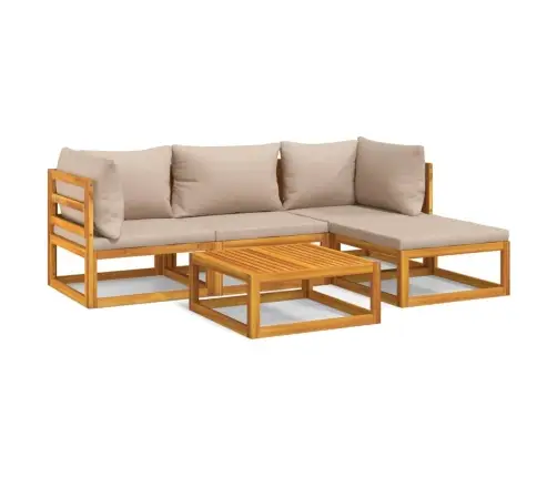 5-Osaline Aiamööbli Komplekt Pruunikashallide Patjadega, Puit