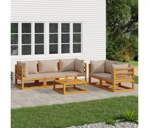 6-Osaline Aiamööbli Komplekt Pruunikashallide Patjadega, Puit