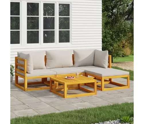 Sodo Komplektas Su Pilkomis Pagalvėlėmis, 5 Dalių, Mediena