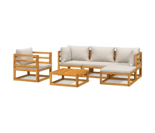 6-Osaline Aiamööbli Komplekt Helehallide Patjadega, Täispuit