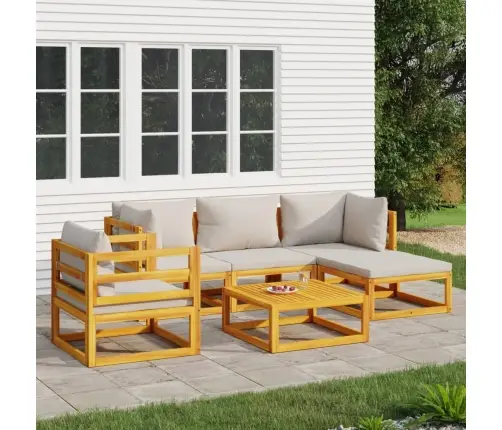 6-Osaline Aiamööbli Komplekt Helehallide Patjadega, Täispuit