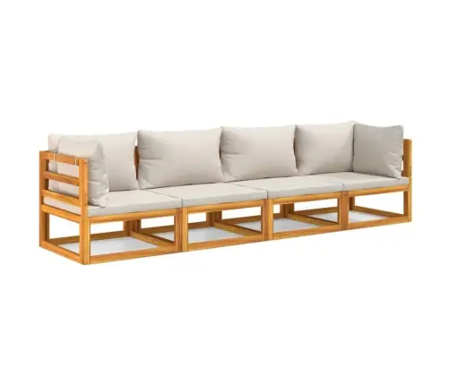 4-Osaline Aiamööbli Komplekt Helehallide Patjadega, Täispuit