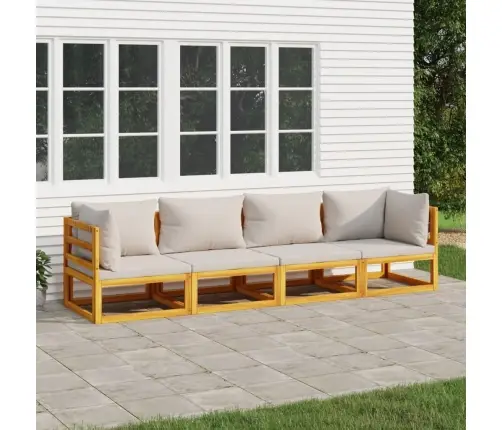 4-Osaline Aiamööbli Komplekt Helehallide Patjadega, Täispuit