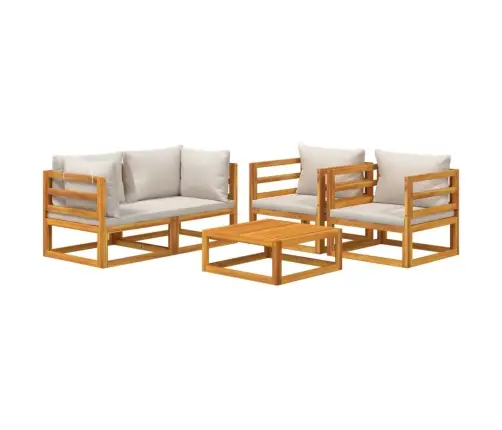 5-Osaline Aiamööbli Komplekt Helehallide Patjadega, Täispuit