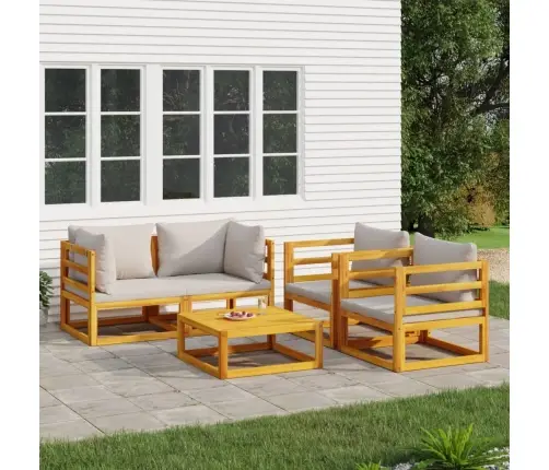 5-Osaline Aiamööbli Komplekt Helehallide Patjadega, Täispuit