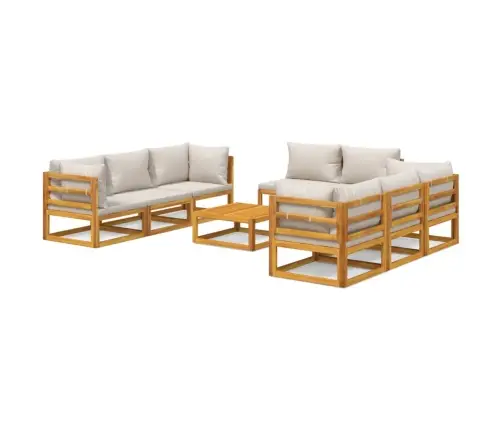 9-Daļīgs Dārza Atpūtas Mēbeļu Komplekts Ar Matračiem, Masīvkoks Vidaxl