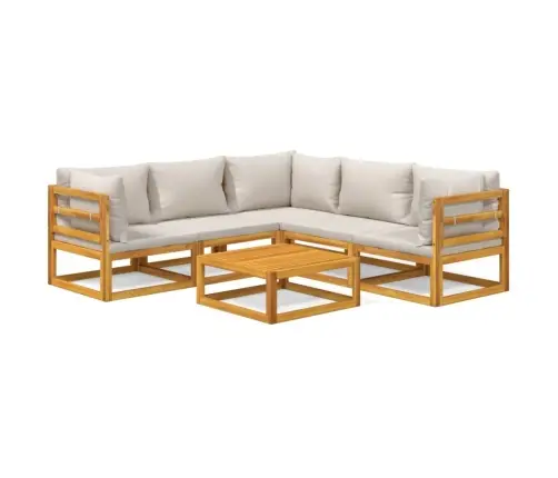 6-Osaline Aiamööbli Komplekt Helehallide Patjadega, Täispuit