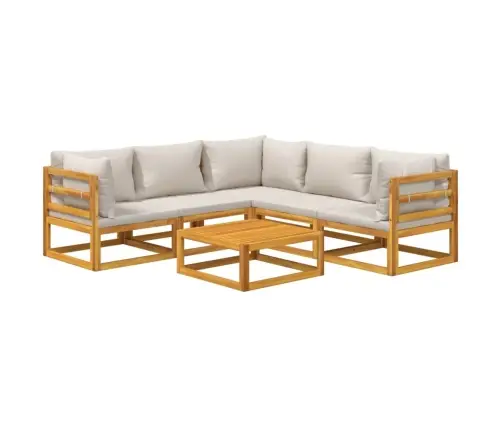 6-Osaline Aiamööbli Komplekt Helehallide Patjadega, Täispuit