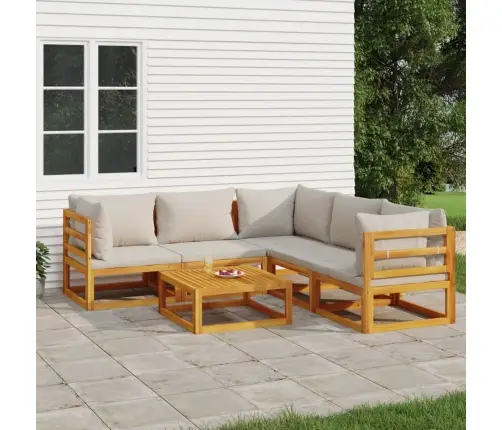 6-Osaline Aiamööbli Komplekt Helehallide Patjadega, Täispuit