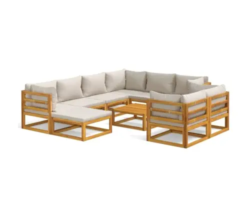 10-Daļīgs Dārza Atpūtas Mēbeļu Komplekts, Matrači, Masīvkoks Vidaxl