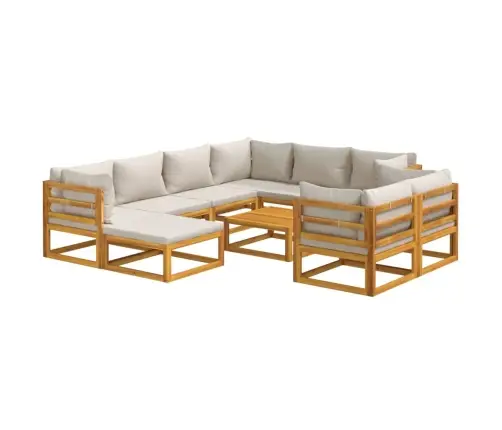 10-Daļīgs Dārza Atpūtas Mēbeļu Komplekts, Matrači, Masīvkoks Vidaxl