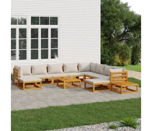 Sodo Komplektas Su Pilkomis Pagalvėlėmis, 12 Dalių, Mediena