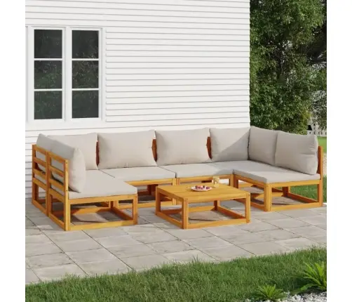 7-Osaline Aiamööbli Komplekt Helehallide Patjadega, Täispuit