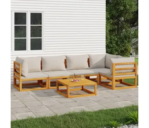 Sodo Komplektas Su Pilkomis Pagalvėlėmis, 6 Dalių, Mediena Sodo Komplektas Su Pilkomis Pagalvėlėmis, 6 Dalių, Mediena