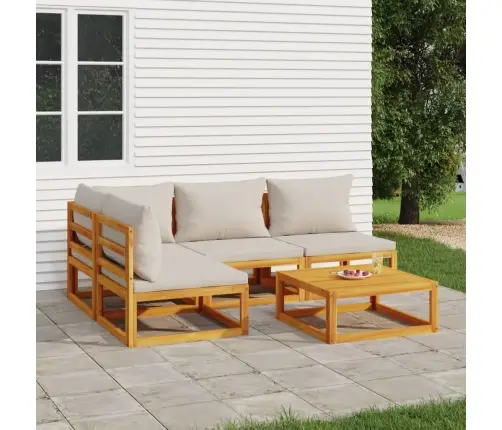 5-Osaline Aiamööbli Komplekt Helehallide Patjadega, Täispuit