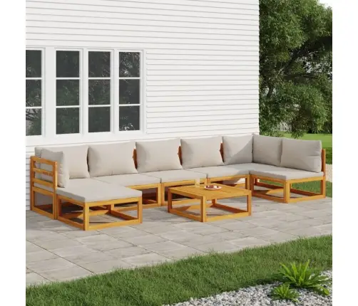 8-Osaline Aiamööbli Komplekt Helehallide Patjadega, Täispuit