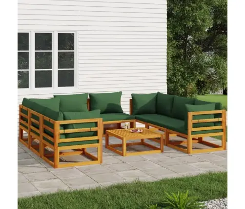 9-Daļīgs Dārza Atpūtas Mēbeļu Komplekts Ar Matračiem, Masīvkoks Vidaxl