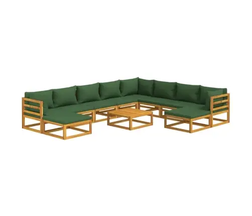 Sodo Komplektas Su Žaliomis Pagalvėlėmis, 11 Dalių, Mediena