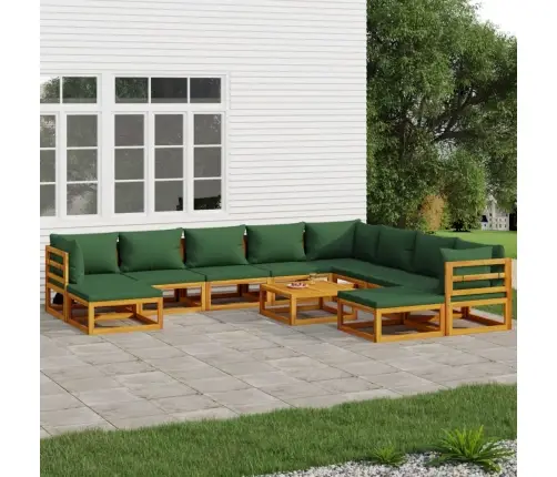 Sodo Komplektas Su Žaliomis Pagalvėlėmis, 11 Dalių, Mediena