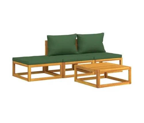4-Osaline Aiamööbli Komplekt Roheliste Patjadega, Täispuit