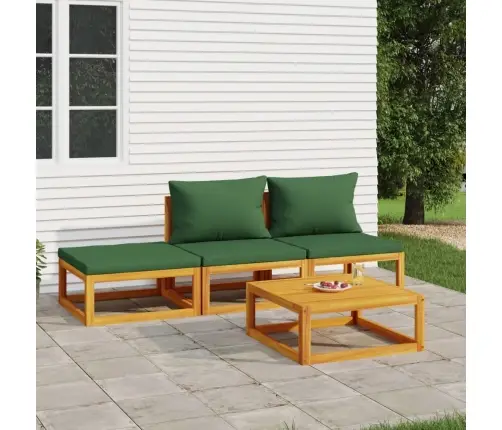 4-Osaline Aiamööbli Komplekt Roheliste Patjadega, Täispuit