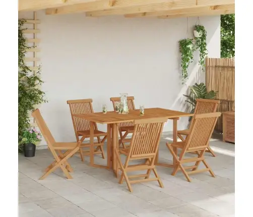 7 Gabalu Dārza Galds No Cietā Koka Tīkkokā Vidaxl