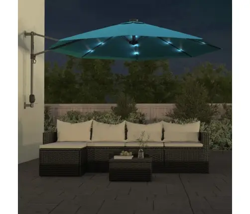 Pie Sienas Stiprināms Saulessargs Ar Led, 290 Cm, Jūras Zils Vidaxl