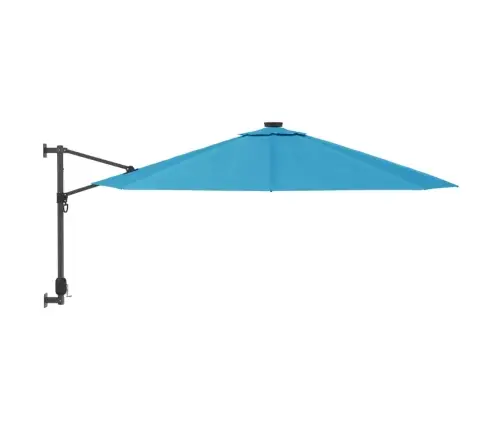 Pie Sienas Stiprināms Saulessargs Ar Led, 290 Cm, Jūras Zils Vidaxl