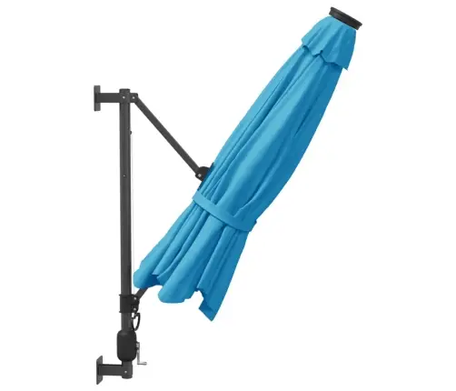 Pie Sienas Stiprināms Saulessargs Ar Led, 290 Cm, Jūras Zils Vidaxl