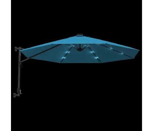 Pie Sienas Stiprināms Saulessargs Ar Led, 290 Cm, Jūras Zils Vidaxl