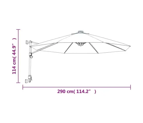 Pie Sienas Stiprināms Saulessargs Ar Led, 290 Cm, Jūras Zils Vidaxl