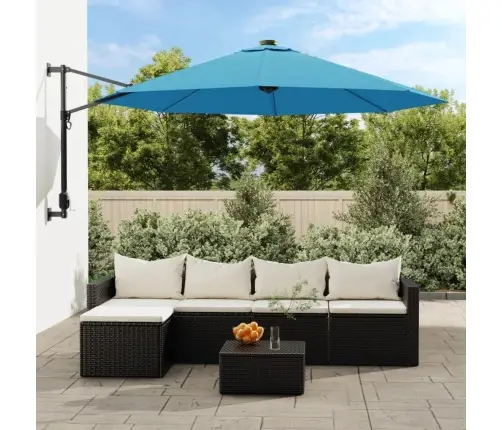 Pie Sienas Stiprināms Saulessargs Ar Led, 290 Cm, Jūras Zils Vidaxl