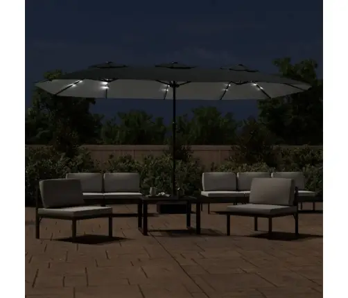 Dvigubas Sodo Skėtis Nuo Saulės Su Led, Antracito, 449X265Cm