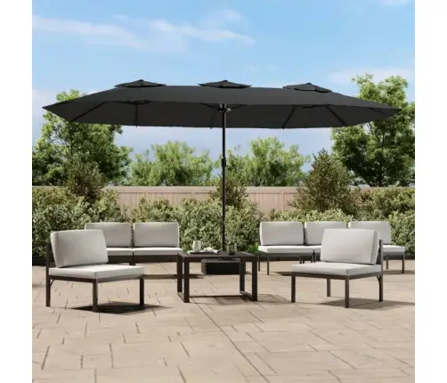 Dvigubas Sodo Skėtis Nuo Saulės Su Led, Antracito, 449X265Cm