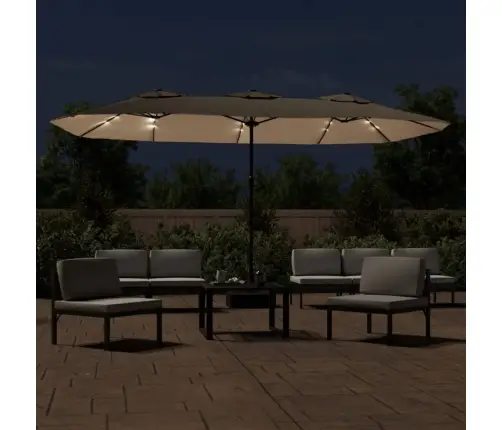 Saulessargs Ar 2 Jumtiņiem Un Led, 449X265 Cm, Pelēkbrūns Vidaxl