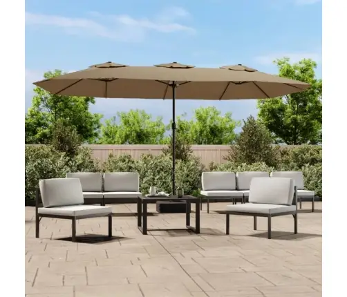 Saulessargs Ar 2 Jumtiņiem Un Led, 449X265 Cm, Pelēkbrūns Vidaxl