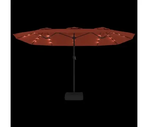 Saulessargs Ar 2 Jumtiņiem Un Led, 449X265 Cm, Sarkanbrūns Vidaxl