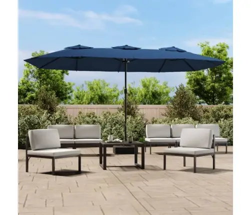 Saulessargs Ar 2 Jumtiņiem Un Led, Zils, 449X265 Cm Vidaxl