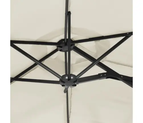 Saulessargs Ar 2 Jumtiņiem Un Led, Smilšu Balts, 316X145 Cm Vidaxl