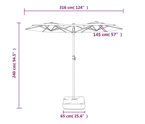 Saulessargs Ar 2 Jumtiņiem Un Led, 316X145 Cm, Antracītpelēks Vidaxl